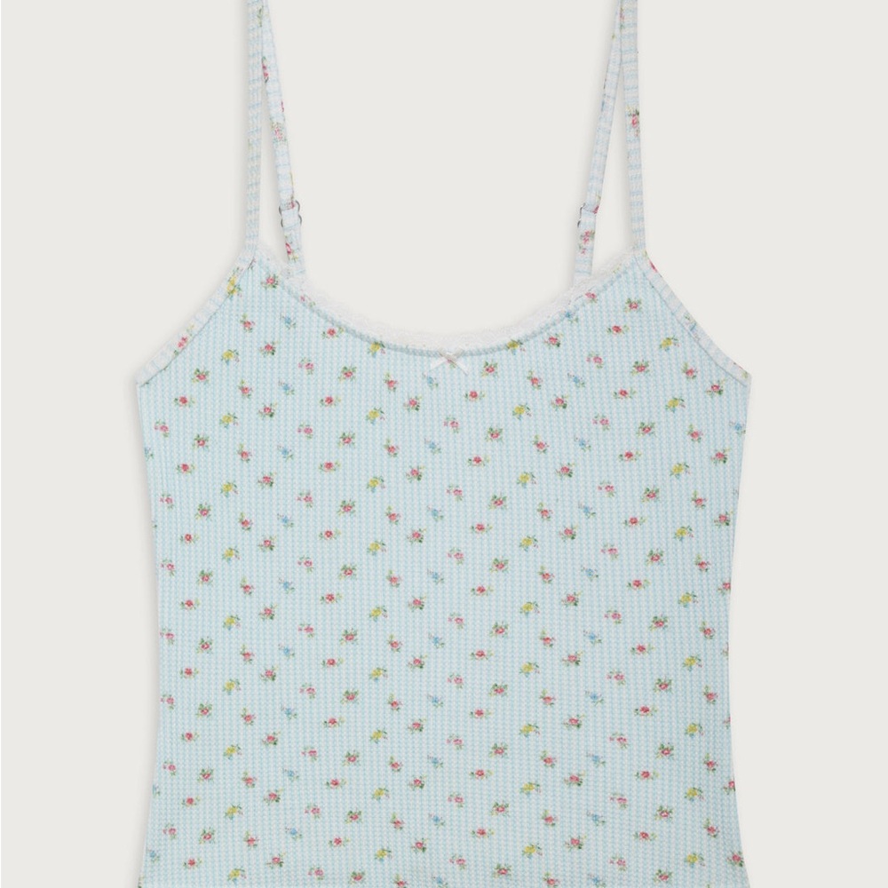 Frankie’s Bikinis Farmhouse Floral Print Waffle Cami Tank